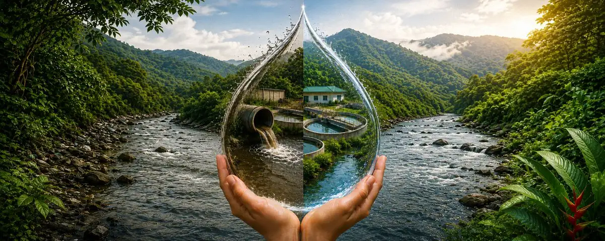 Representación del cuidado del agua y el impacto positivo de la PTAR en las fuentes hídricas